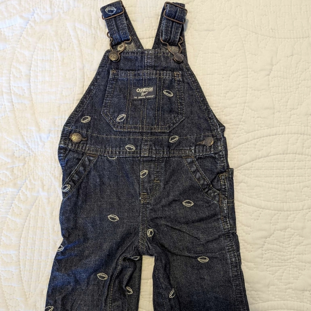Football embroidered long jean overalls